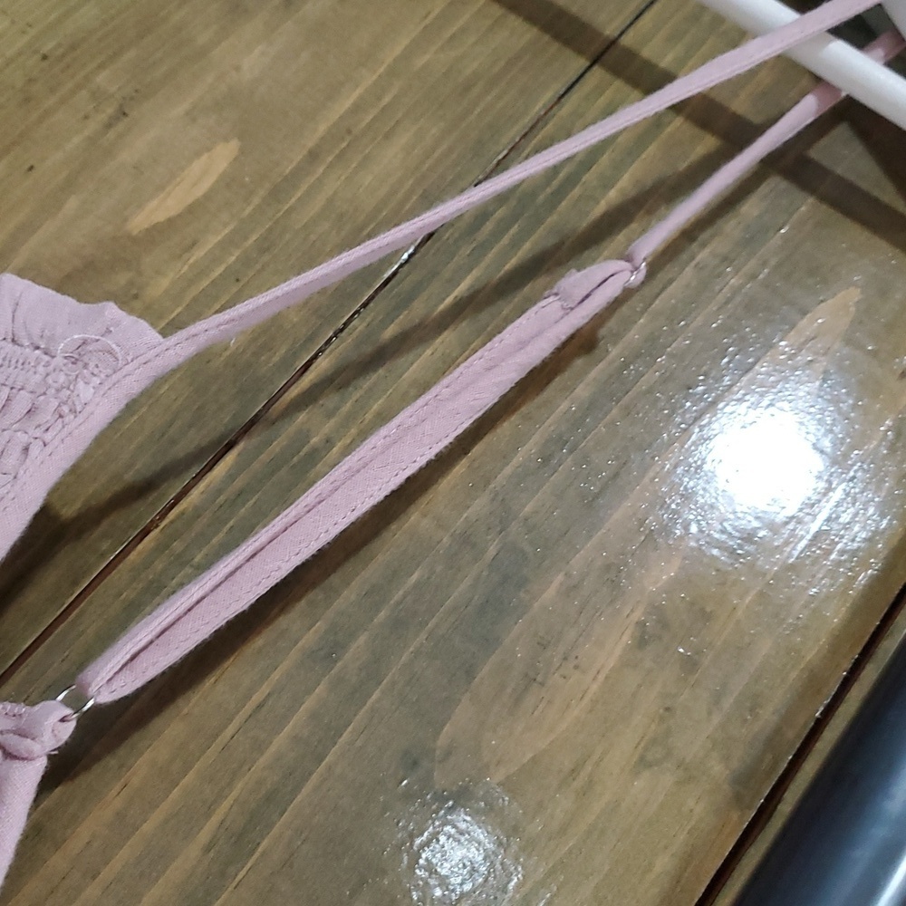 ROSE PINK ROMPER JUMPSUIT Harem SMALL SQUARE NECK  SPAGHETTI STRAP Pastel Boho - Picture 5 of 12
